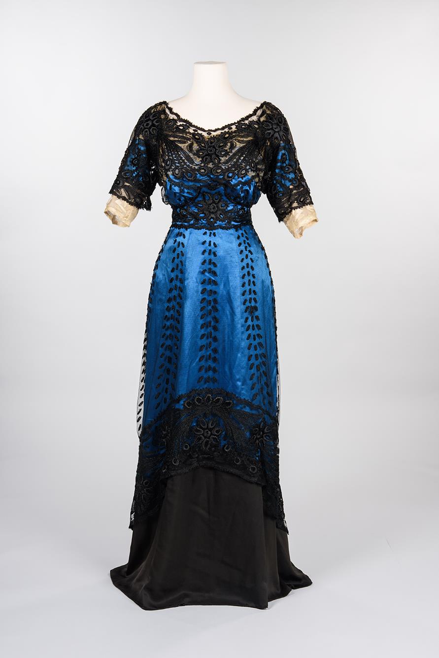 Image of Evening gown with lace overlay, worn by Helen Igoe, ca. 1911